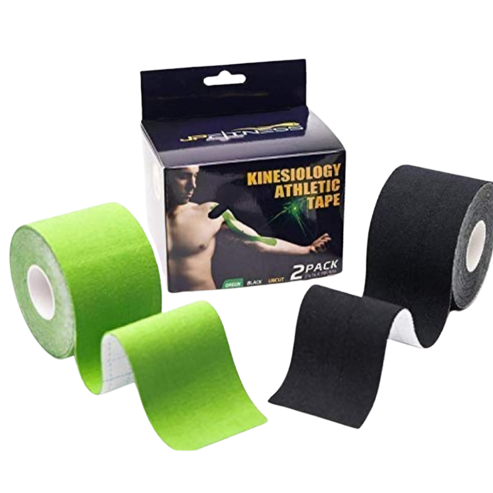 Kinesiology Athletic Tape – 2 Pack (Green & Black) | Uncut Support for Muscles & Joints