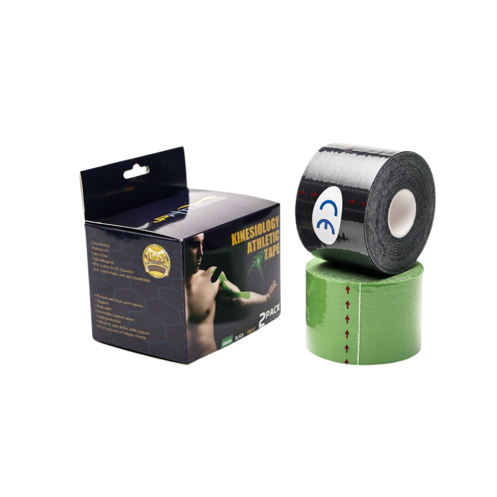 Kinesiology Athletic Tape – 2 Pack (Green & Black) | Uncut Support for Muscles & Joints