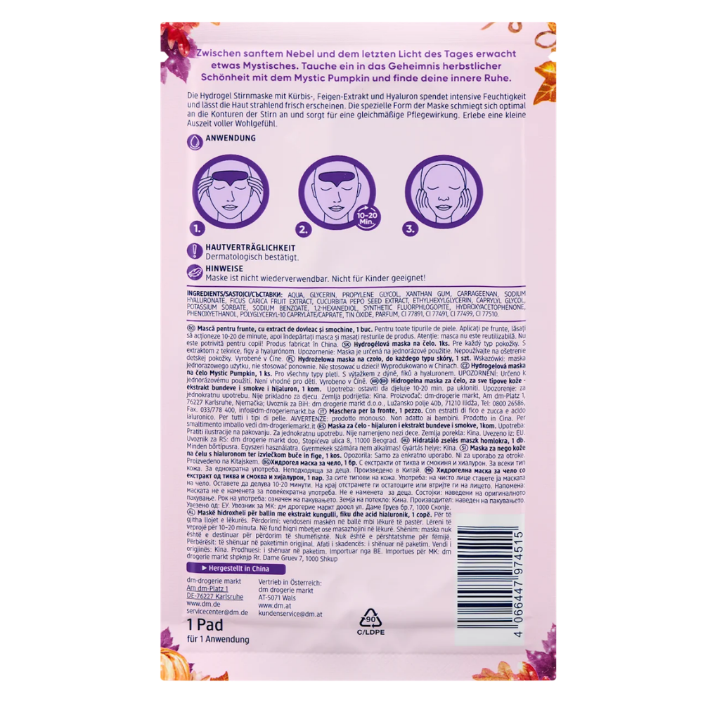 Balea Forehead Hydrogel Mask "Mystic Pumpkin" – 1 pc