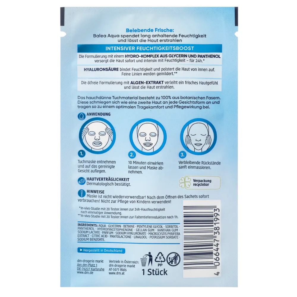 Balea Aqua face mask with hyaluronic acid