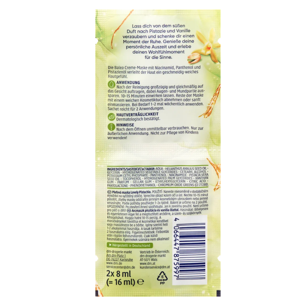 BALEA - CREAM MASK - LOVELY PISTACHIO - 2 x 8ml