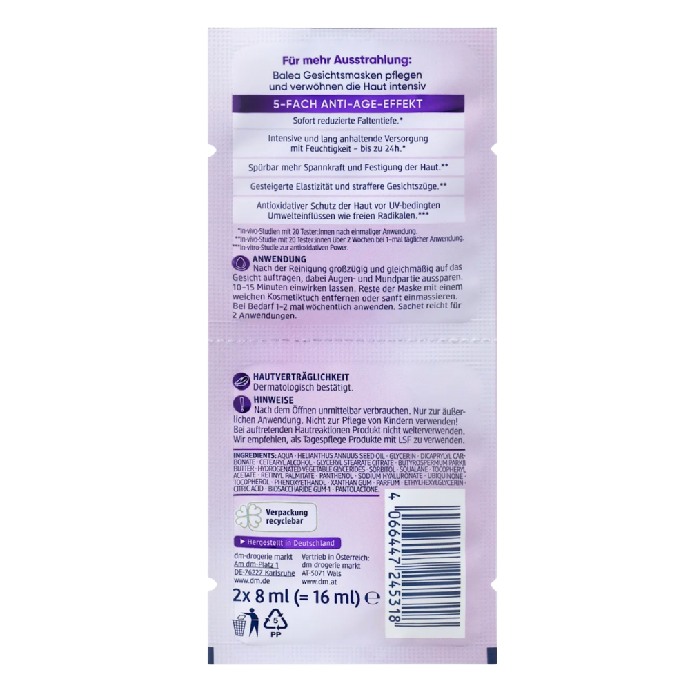 Retinol face mask with squalane and vitamin E by Balea
