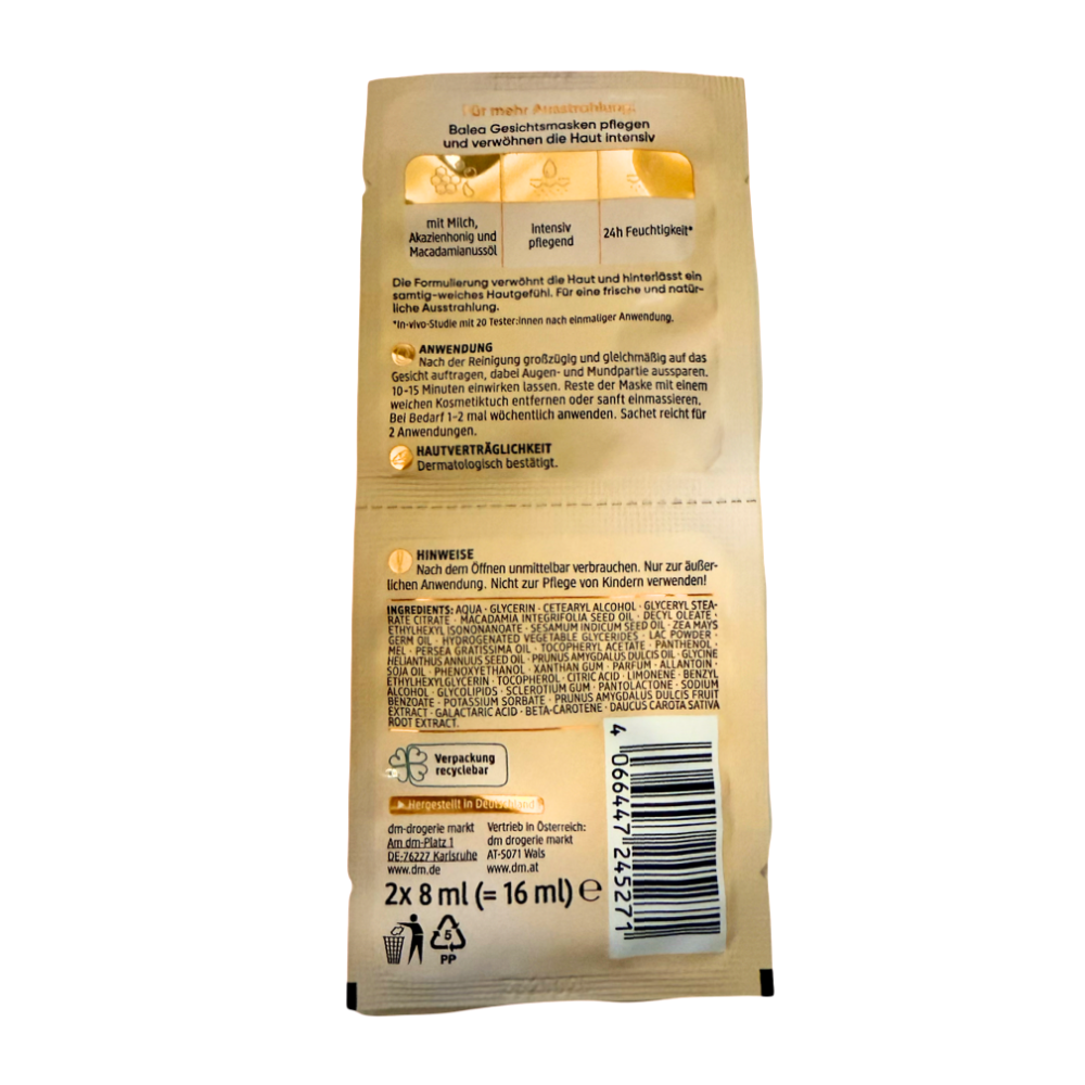MILK AND HONEY FACE MASK  - BALEA - 2 x 8ml