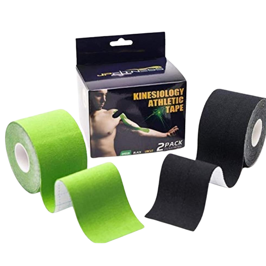 Kinesiology Athletic Tape – 2 Pack (Green & Black) | Uncut Support for Muscles & Joints